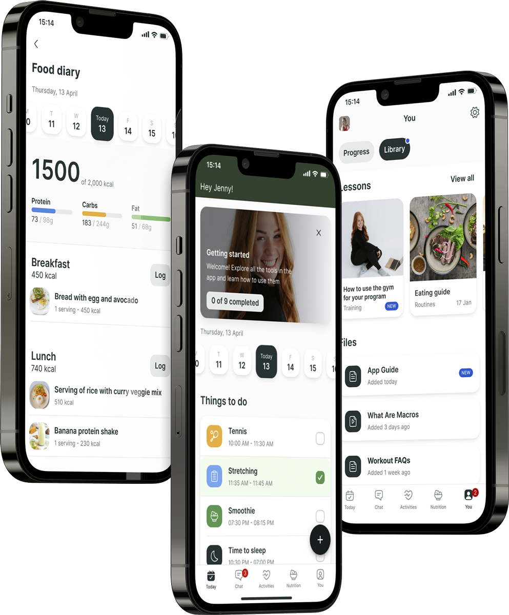 A mockup of the coaching app showcasing the features.